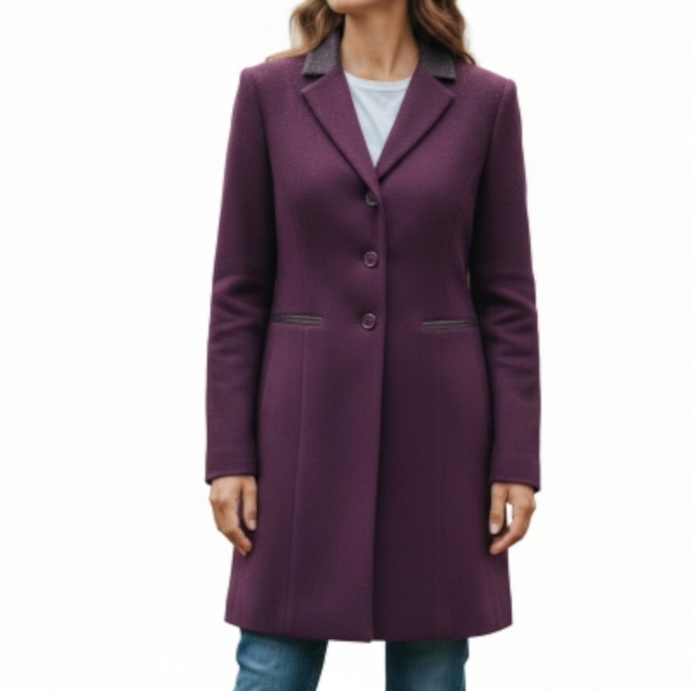 Jessica Howard Coat Topper Size 10P Purple Faux Snakeskin Collar Long Blazer